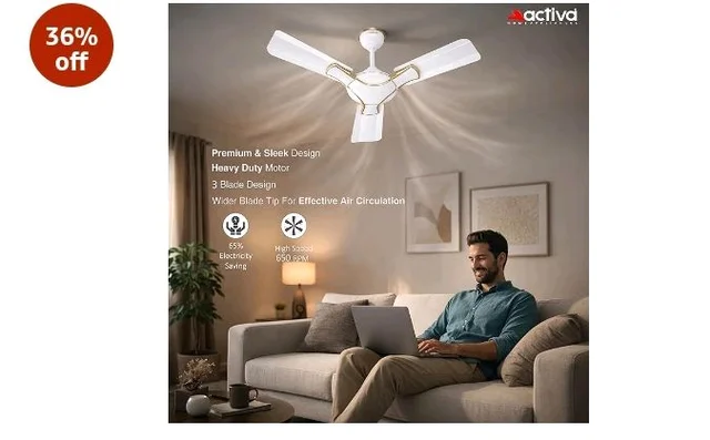 ACTIVA Corolla Pearl Ivory 900mm Ceiling Fan | 650 RPM High Speed | 36 Inch Sweep | Anti-Dust Coating | BEE & BIS Approved | 2-Year Warranty