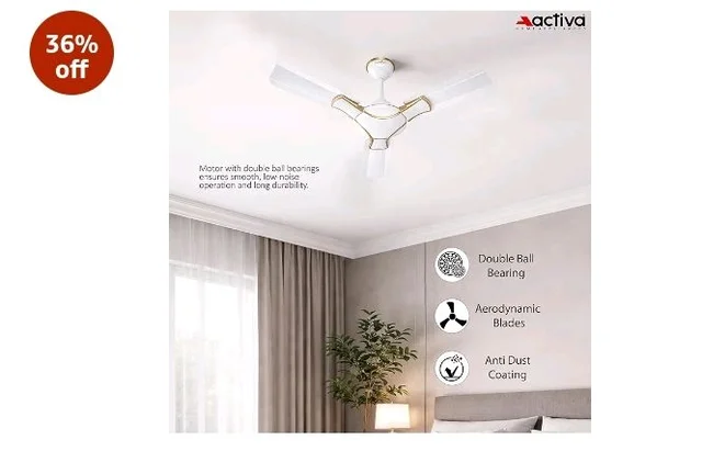 ACTIVA Corolla Pearl Ivory 900mm Ceiling Fan | 650 RPM High Speed | 36 Inch Sweep | Anti-Dust Coating | BEE & BIS Approved | 2-Year Warranty