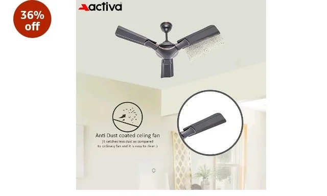 ACTIVA Corolla 900mm Ceiling Fan | 575 RPM High Speed | Anti Dust | High Air Delivery | BEE & BIS Approved | Smoke Brown | Pack of 1