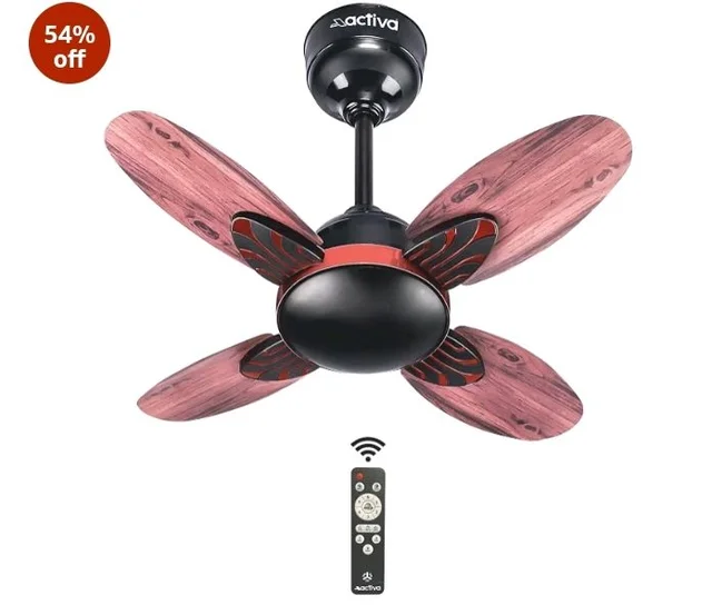 ACTIVA Lotus 600mm BLDC Ceiling Fan with Remote | BEE 5 Star Rated | 28W Energy Saving Motor | 850 RPM High Speed | 4 Blade Silent Fan | Reversible Mode & Timer | Smoke Wood Finish | 5 Year Warranty