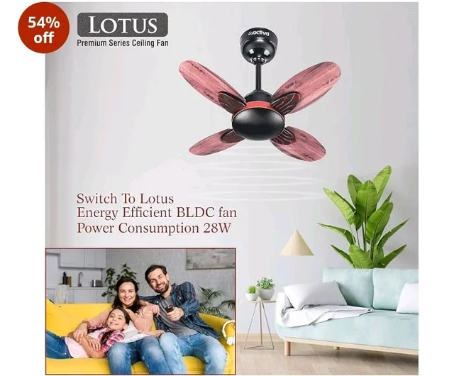 ACTIVA Lotus 600mm BLDC Ceiling Fan with Remote | BEE 5 Star Rated | 28W Energy Saving Motor | 850 RPM High Speed | 4 Blade Silent Fan | Reversible Mode & Timer | Smoke Wood Finish | 5 Year Warranty