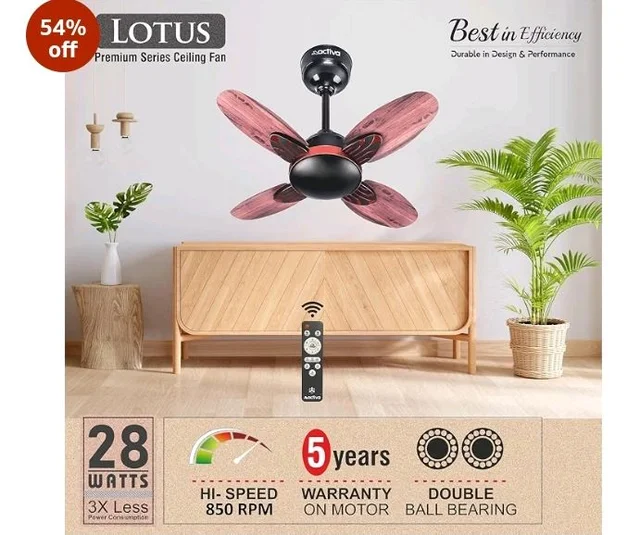 ACTIVA Lotus 600mm BLDC Ceiling Fan with Remote | BEE 5 Star Rated | 28W Energy Saving Motor | 850 RPM High Speed | 4 Blade Silent Fan | Reversible Mode & Timer | Smoke Wood Finish | 5 Year Warranty