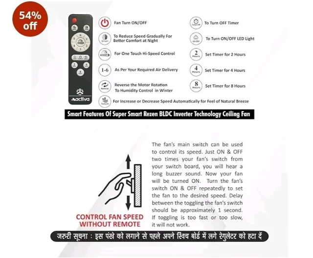 ACTIVA Lotus 600mm BLDC Ceiling Fan with Remote | BEE 5 Star Rated | 28W Energy Saving Motor | 850 RPM High Speed | 4 Blade Silent Fan | Reversible Mode & Timer | Smoke Wood Finish | 5 Year Warranty