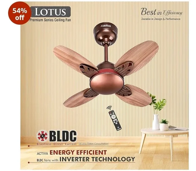 ACTIVA Lotus 600mm BLDC Ceiling Fan with Remote | 28W Energy Saving | 5 Star Rated | 850 RPM High Speed | 4 Blade | Reversible Mode & Timer | Silent | Rose Wood | 5 Year Warranty