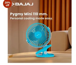 Bajaj Pygmy Mini Fan 110MM | USB Charging | Multi-Clip Function | Rechargeable | 4-Hr Back-up | Silent Operation | Longer Battery Life | Energy Efficient | Portable 【Blue】