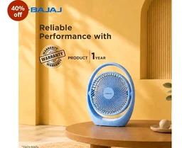 Bajaj Pygmy Go 178MM Mini Fan with LED Lighting | Rechargeable | USB Charging | 4-hours Battery Backup | 3 Speed | 2-Light Brightness Setting | High Speed | Portable【Blue】