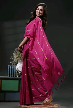 Women's Traditional Bengal Cotton Handloom Embroidery Saree with Running Blouse Piece | Soft Bengali Cotton Saree for Puja, Festival, Office, Wedding & Daily Wear
77