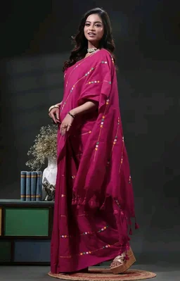 Women's Traditional Bengal Cotton Handloom Embroidery Saree with Running Blouse Piece | Soft Bengali Cotton Saree for Puja, Festival, Office, Wedding & Daily Wear
77