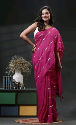 Women's Traditional Bengal Cotton Handloom Embroidery Saree with Running Blouse Piece | Soft Bengali Cotton Saree for Puja, Festival, Office, Wedding & Daily Wear
77