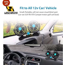 Woschmann Mitchell 12V DC Electric Car Fan for Dashboard, Double Head Cooling Electric Fan, 360 Degree Rotatable Small Fan for Car with 2 Speed Control, ABS Plastic, Dashboard Fan