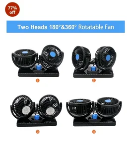 AutoBizarre 12V Electric Car Cooling Fan 360° Rotatable Dual Heads Air Circulator Fan Manual Rotation 2 Speed for All Cars (Black)