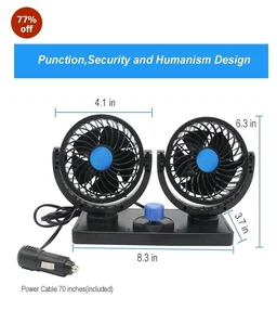 AutoBizarre 12V Electric Car Cooling Fan 360° Rotatable Dual Heads Air Circulator Fan Manual Rotation 2 Speed for All Cars (Black)