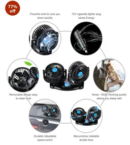 AutoBizarre 12V Electric Car Cooling Fan 360° Rotatable Dual Heads Air Circulator Fan Manual Rotation 2 Speed for All Cars (Black)