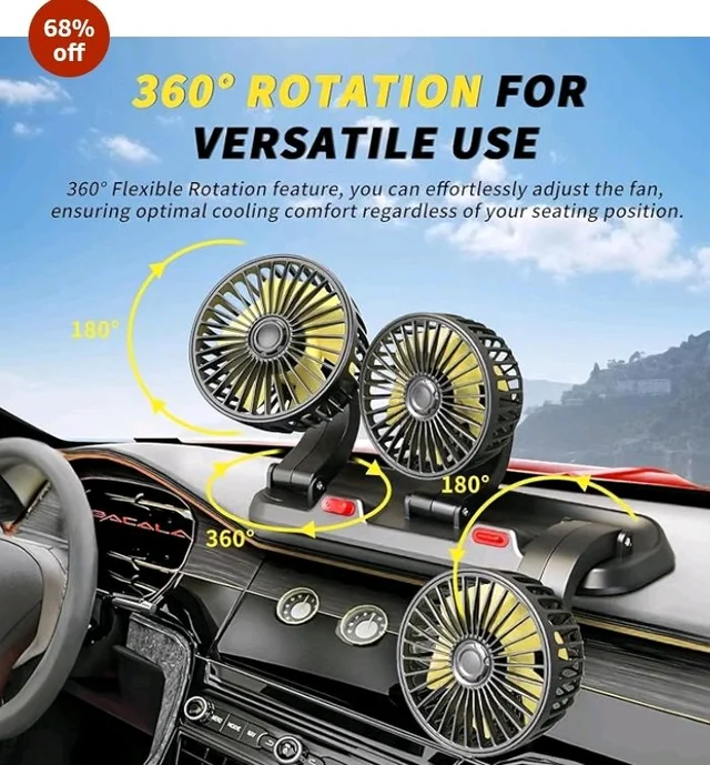 AutoBizarre 12V Electric Car Cooling Fan 360° Rotatable Triple Heads Air Circulator Fan Manual Rotation 2 Speed for All Cars (Black)
68%
off