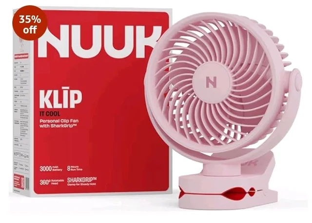 NUUK KLĪP Portable & Rechargeable Clip Fan | 3000mAh Battery | Up to 8 hrs Runtime | Super - silent BLDC Motor | 4 Speed Modes | 360° Manual Head Rotation | Strong 0–55mm Clamp | Type-C Charging
