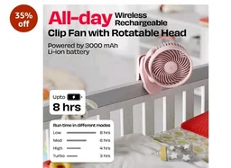 NUUK KLĪP Portable & Rechargeable Clip Fan | 3000mAh Battery | Up to 8 hrs Runtime | Super - silent BLDC Motor | 4 Speed Modes | 360° Manual Head Rotation | Strong 0–55mm Clamp | Type-C Charging