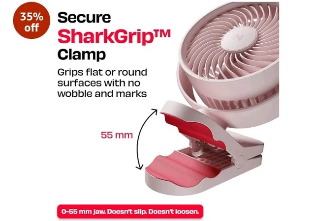 NUUK KLĪP Portable & Rechargeable Clip Fan | 3000mAh Battery | Up to 8 hrs Runtime | Super - silent BLDC Motor | 4 Speed Modes | 360° Manual Head Rotation | Strong 0–55mm Clamp | Type-C Charging