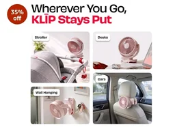 NUUK KLĪP Portable & Rechargeable Clip Fan | 3000mAh Battery | Up to 8 hrs Runtime | Super - silent BLDC Motor | 4 Speed Modes | 360° Manual Head Rotation | Strong 0–55mm Clamp | Type-C Charging