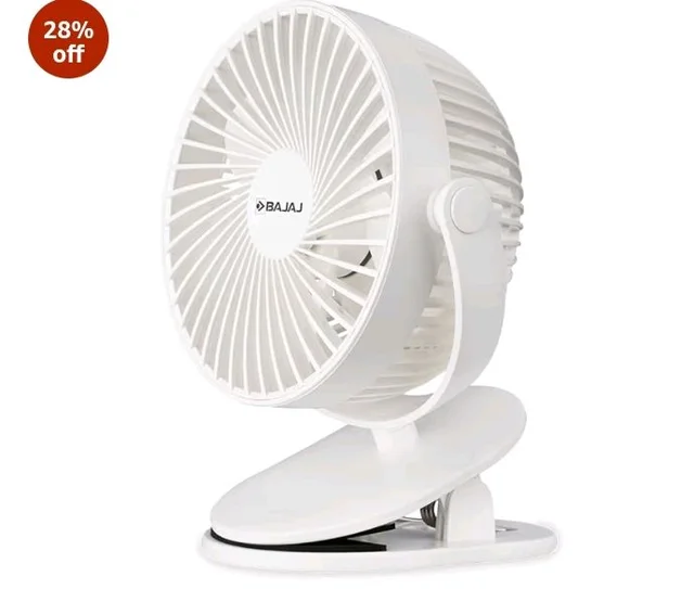 Bajaj Pygmy Mini Fan 110MM | USB Charging | Multi-Clip Function | Rechargeable | 4-Hr Back-up | Silent Operation | Longer Battery Life | Energy Efficient | Portable【White】