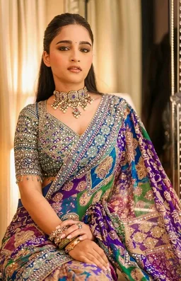 : Generic
Women's Multicolor Designer Soft Printed Saree with Mirror Work & Printed Blouse Piece_6