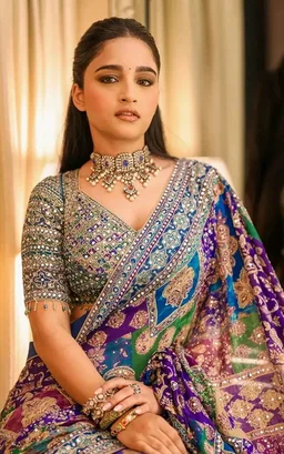 : Generic
Women's Multicolor Designer Soft Printed Saree with Mirror Work & Printed Blouse Piece_6