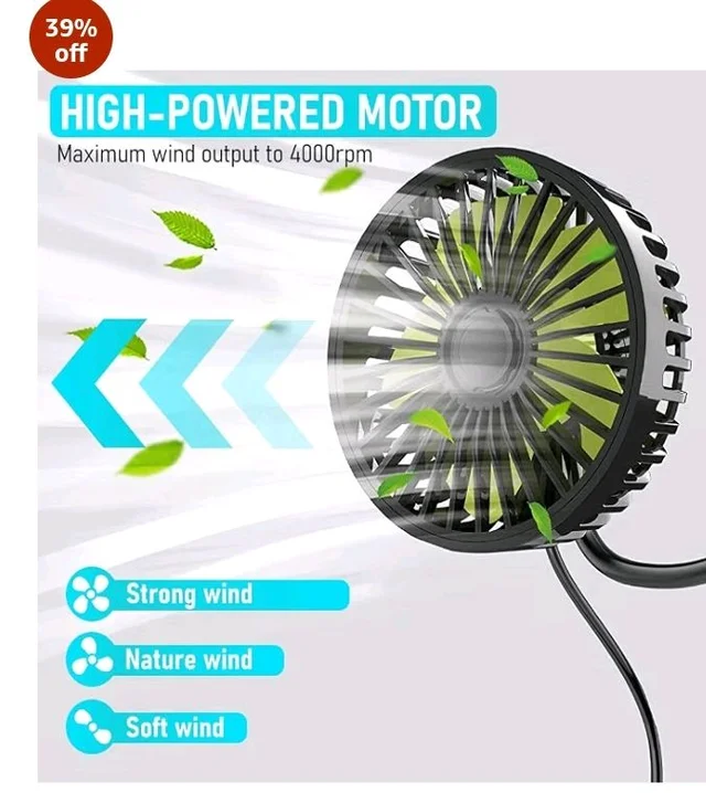 Verilux Car Fan for Back Seat, 5V USB, 3 Speed, Headrest Mount Flexible Arm
Focused Airflow, Passenger Comfort, Adjustable Positioning, Switch Control, Plug and Play Setup
39%
off
