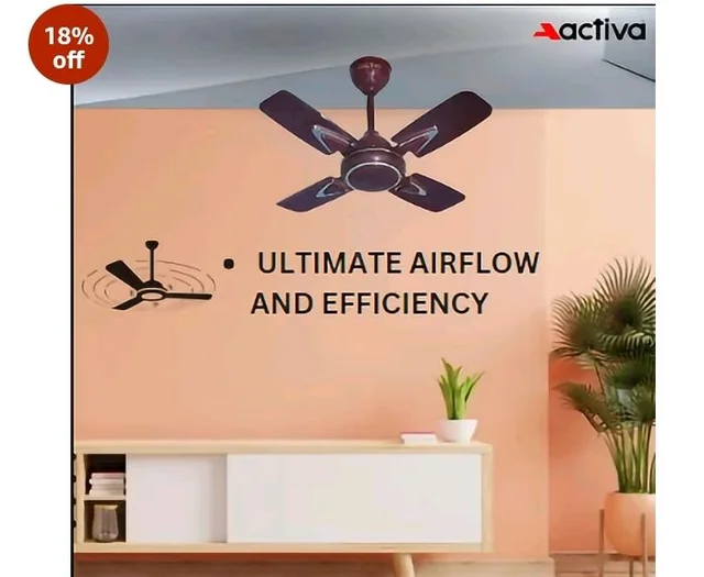 ACTIVA Galaxy-1 600mm Ceiling Fan Pack of 2 | 850 RPM High Speed | 50W Copper Motor | 4 Blades | Anti-Dust Coating | Small Room Ceiling Fan | 2 Year Warranty (Deco Brown)
18%
off
