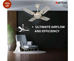 ACTIVA Galaxy-1 600mm Ceiling Fan Pack of 2 | 850 RPM High Speed | 50W Copper Motor | 4 Blades | Anti-Dust Coating | Compact Ceiling Fan | 2 Year Warranty (Ivory)
18%
off