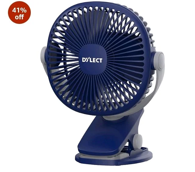 Dylect® Briza Clip Mate Rechargeable Fan | 2000mAh Battery | 8H Runtime | TruSilent BLDC Motor | 3-Speed | 360° Rotation | MICRO-B | Clip & Wall-Mount Fan | Home/Office/Travel | Imperial Blue