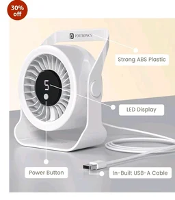 Portronics Toofan X Lite USB Powered Table & Hanging Fan, 5 Adjustable Speed Modes, 3200 RPM High-Speed BLDC Motor, 7-Blade Airflow, 360° Rotatable Head, Portable Cooling Fan for Home & Office