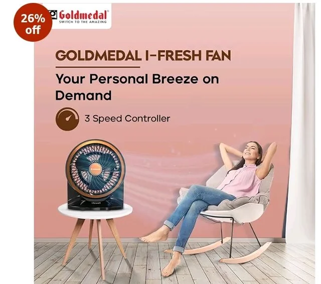 Goldmedal i-Fresh 230 mm Table & Wall Fan | 2100 RPM High-Speed Motor
3 Speed Settings | Personal Fan for Home & Office | Durable Design | Black
26%
off