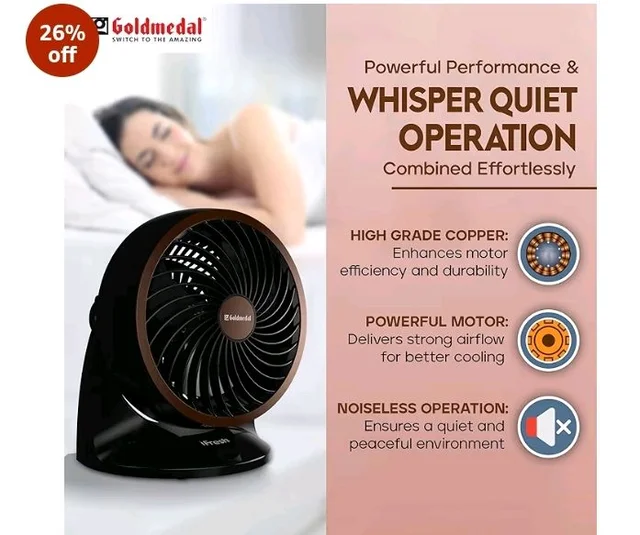 Goldmedal i-Fresh 230 mm Table & Wall Fan | 2100 RPM High-Speed Motor
3 Speed Settings | Personal Fan for Home & Office | Durable Design | Black
26%
off
