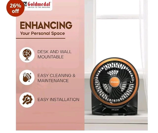 Goldmedal i-Fresh 230 mm Table & Wall Fan | 2100 RPM High-Speed Motor
3 Speed Settings | Personal Fan for Home & Office | Durable Design | Black
26%
off