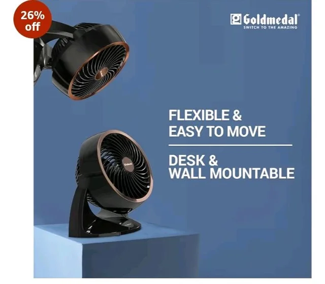 Goldmedal i-Fresh 230 mm Table & Wall Fan | 2100 RPM High-Speed Motor
3 Speed Settings | Personal Fan for Home & Office | Durable Design | Black
26%
off