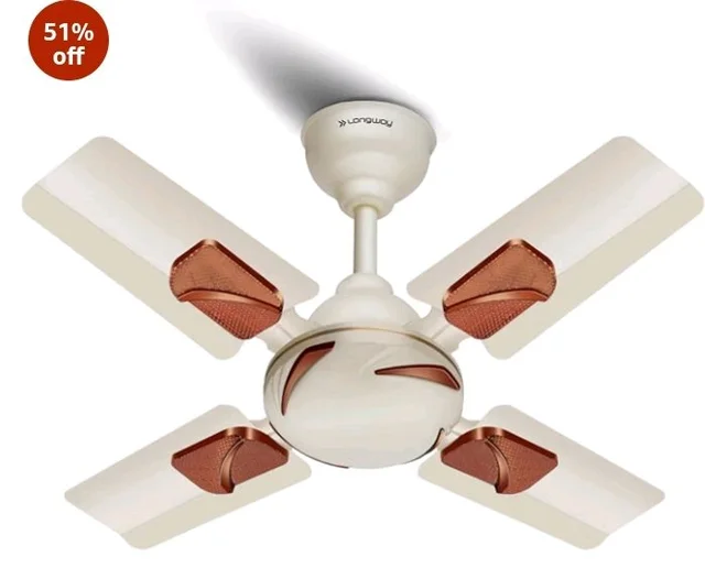 LONGWAY Creta P1 600 mm/24 inch Ultra High Speed 4 Blade Anti-Dust Decorative Star Rated Ceiling Fan (Ivory, Pack of 1)
