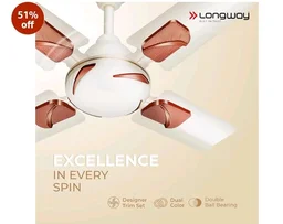LONGWAY Creta P1 600 mm/24 inch Ultra High Speed 4 Blade Anti-Dust Decorative Star Rated Ceiling Fan (Ivory, Pack of 1)