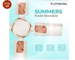 LONGWAY Creta P1 600 mm/24 inch Ultra High Speed 4 Blade Anti-Dust Decorative Star Rated Ceiling Fan (Ivory, Pack of 1)