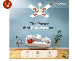 LONGWAY Creta P1 600 mm/24 inch Ultra High Speed 4 Blade Anti-Dust Decorative Star Rated Ceiling Fan (Ivory, Pack of 1)