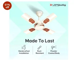 LONGWAY Creta P1 600 mm/24 inch Ultra High Speed 4 Blade Anti-Dust Decorative Star Rated Ceiling Fan (Ivory, Pack of 1)