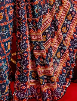 Satrani Women's Georgette Mirror Work Printed Saree with Unstitched Blouse Piece