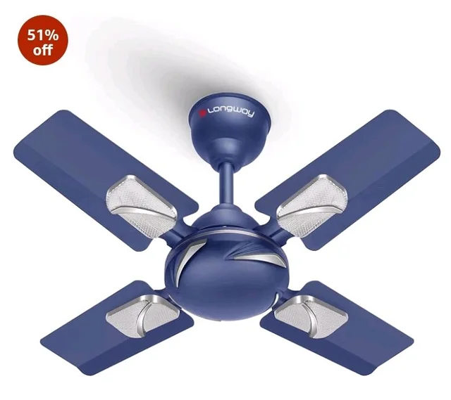 LONGWAY Creta P1 600 mm/24 inch Ultra High Speed 4 Blade Anti-Dust Decorative Star Rated Ceiling Fan 2 Years Warranty (Silver Blue, Pack of 1)