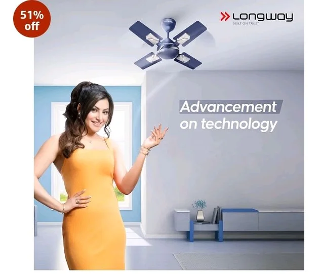 LONGWAY Creta P1 600 mm/24 inch Ultra High Speed 4 Blade Anti-Dust Decorative Star Rated Ceiling Fan 2 Years Warranty (Silver Blue, Pack of 1)