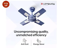 LONGWAY Creta P1 600 mm/24 inch Ultra High Speed 4 Blade Anti-Dust Decorative Star Rated Ceiling Fan 2 Years Warranty (Silver Blue, Pack of 1)