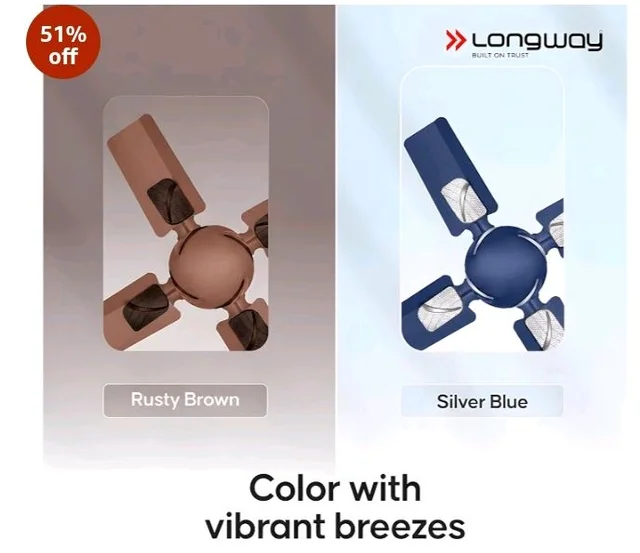 LONGWAY Creta P1 600 mm/24 inch Ultra High Speed 4 Blade Anti-Dust Decorative Star Rated Ceiling Fan 2 Years Warranty (Silver Blue, Pack of 1)