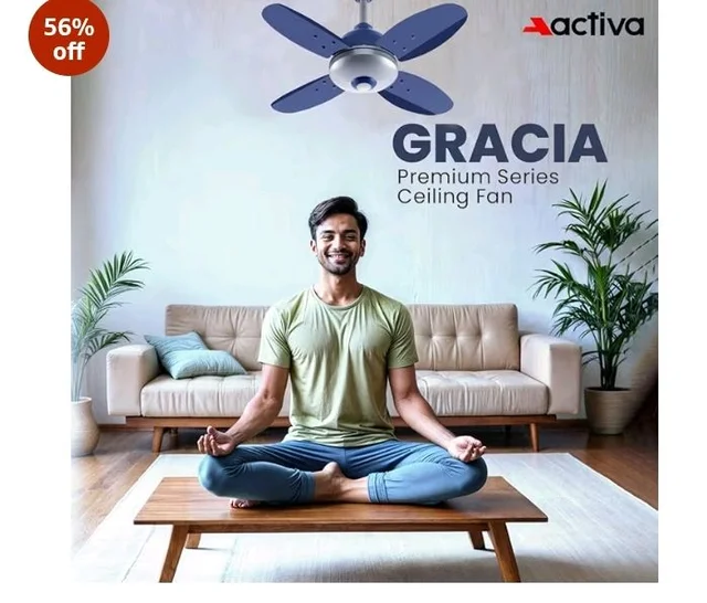 ACTIVA Gracia 600 MM BLDC Ceiling Fan | 4 Blades | 28 Watt | Noiseless Motor with LED Light | Remote Control | Reversible Mode, Timer, Energy Saving, come with 5 Years Warranty (Sparkle Blue)