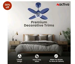 ACTIVA Gracia 600 MM BLDC Ceiling Fan | 4 Blades | 28 Watt | Noiseless Motor with LED Light | Remote Control | Reversible Mode, Timer, Energy Saving, come with 5 Years Warranty (Sparkle Blue)