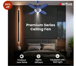 ACTIVA Gracia 600 MM BLDC Ceiling Fan | 4 Blades | 28 Watt | Noiseless Motor with LED Light | Remote Control | Reversible Mode, Timer, Energy Saving, come with 5 Years Warranty (Sparkle Blue)