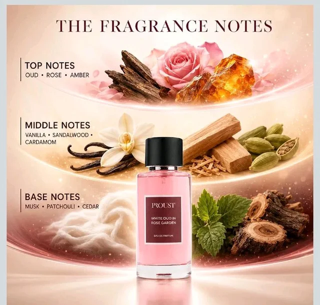 PROUSTFRAGRANCES White Oud in Rose Garden Eau De Parfum 100ml | Clean, 12-Hour Long Lasting Floral Perfume for Men & Women | Rose, Oud & Sandalwood Perfume | Luxury Gift, Everyday Wear, 800 Spritz