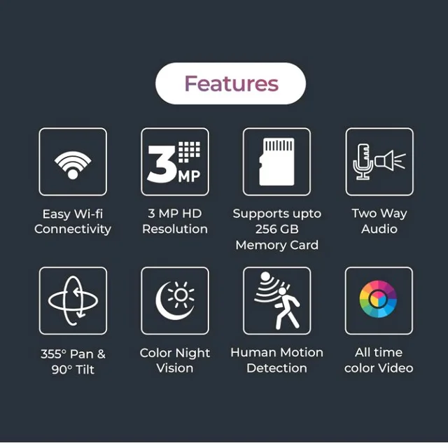 MANOMAY 3MP Wi-Fi Protect Pro Mini Pan-Tilt Camera | BIS-ER (STQC Certified) WiFi CCTV Camera | Full Color Night Vision | Smart Tracking | 2-Way Audio | Memory Card & Cloud | Alexa Support
100+ bought in past month
