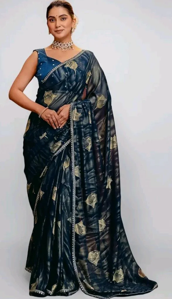Satrani Women's Georgette Foil Printed Saree with Unstitched Blouse Piece